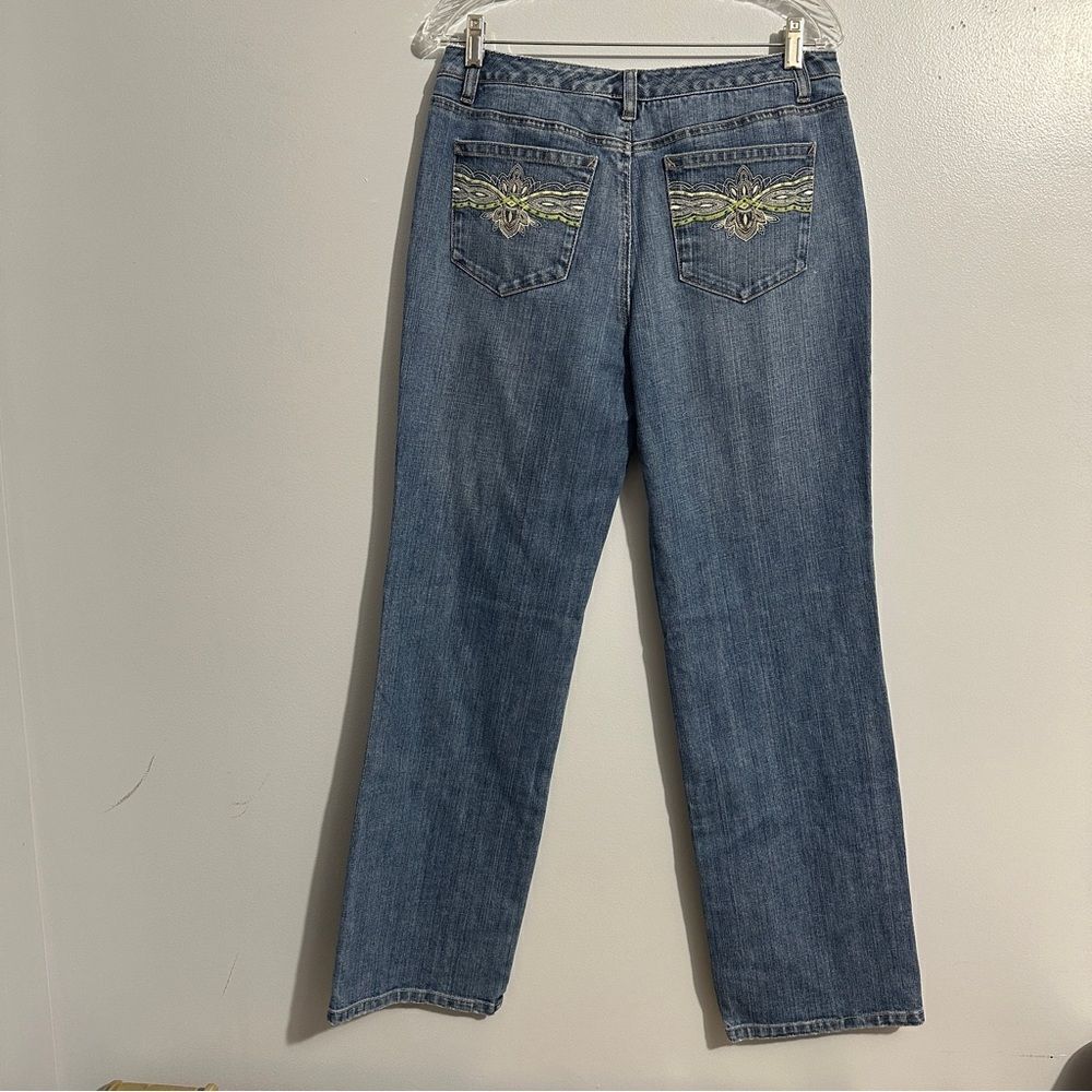 Talbots Jeans Wash Stretch Denim Embroidered Pockets Boho size 8